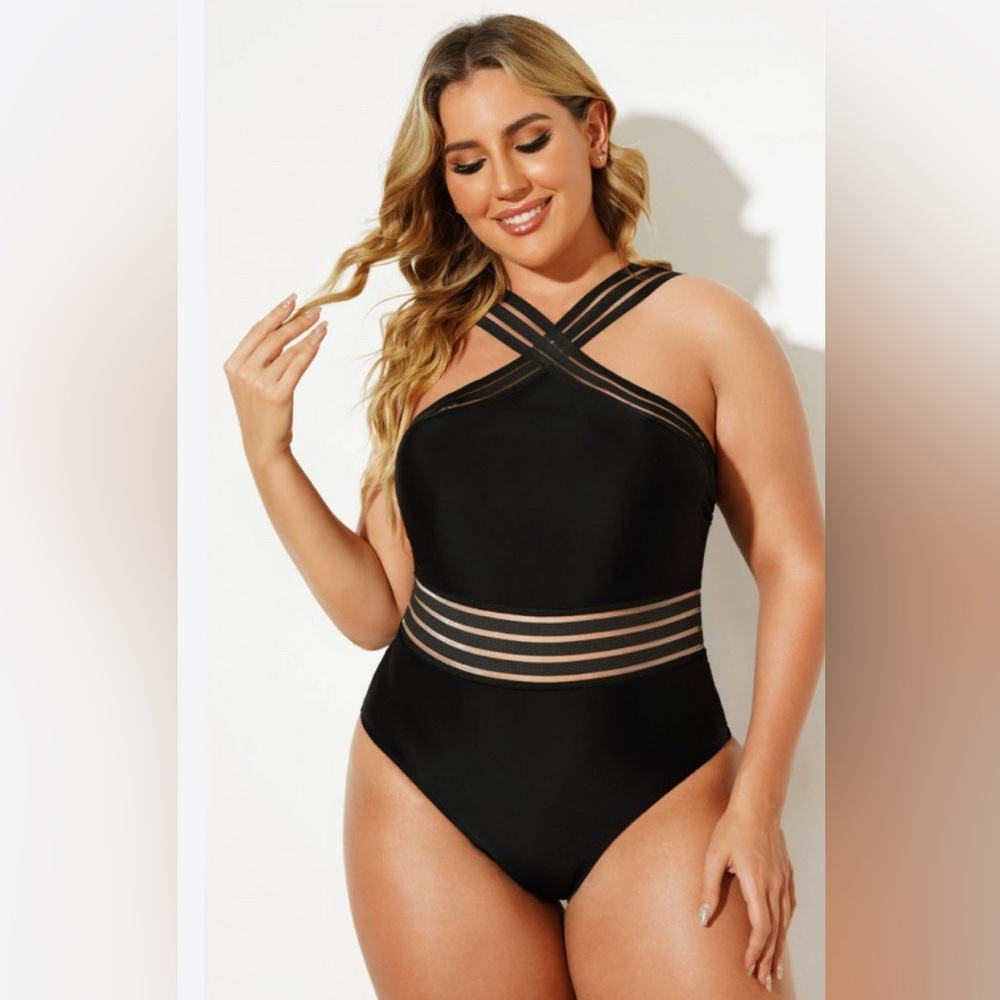 Elegant Black Halter Women Swimwear Plus Size XXL